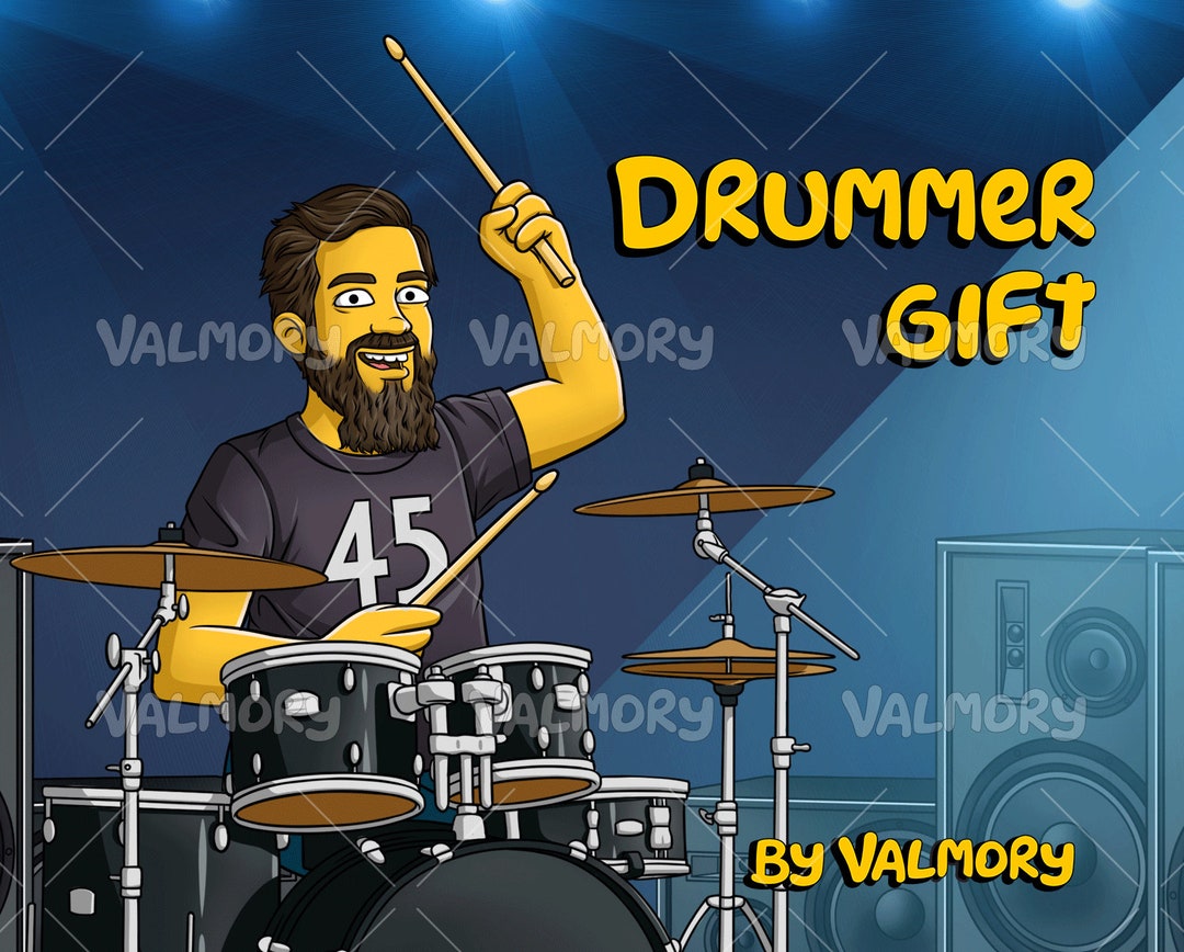 Drum Player Gifts, Custom Cartoon Portrait From Photo, Unique Drum Kit