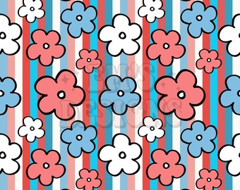 Rode witte en blauwe bloemen, naadloos vuur