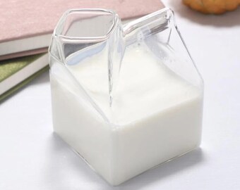 Milk Carton Style Glass Jug 300ml Half Pint Cream Pot Etsy