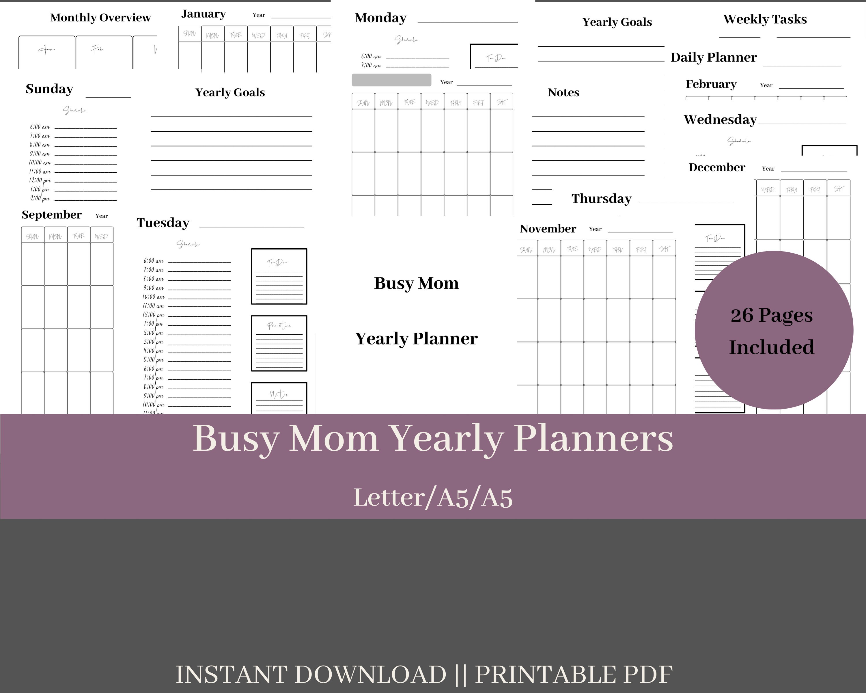 Busy Mom Planner Printable Set Undated with Monthly Weekly | Etsy