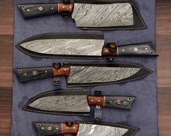 CUSTOM HANDMADE DAMASCUS Chef Knives Set of 5Pcs,Dmascus chef knife,Damascus kitchen knives,Christmas Gifts,Unique Gift For Him,Gm.