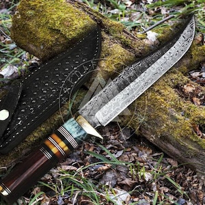 Damascus Hunting Knife, Damascus  steel,groomsman gifts, ANNIVARSARY GIFTS,Knife Hand Made Knives Gifts For Men USA