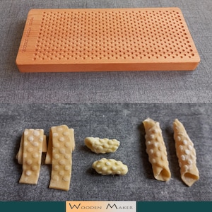 GNOCCHI, TAGLIATELLE, GARGANELLI board. Mod. &quot;Pallini&quot;. 30x13 cm. Wood and certificate oil.