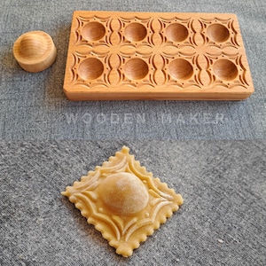 Ravioli MIGNON  &quot; LANCIA&quot; mold. 8 cavities. Do it Fast and Simple! Equipped with pestle. Raviolo 4x4 cm, stuffed 2,5 cm.