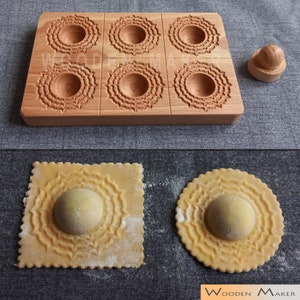 Stampo per ravioli &quot;SUNSHINE&quot; 6 cavità. Falla veloce e semplice. Con pestello. Dimensioni ravioli 6,5x6,5 cm