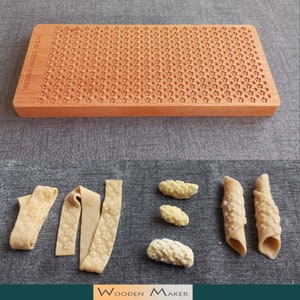 GNOCCHI, TAGLIATELLE, GARGANELLI board. Mod. &quot;Fiorellini&quot;.  30x13 cm. Wood and certificate oil.
