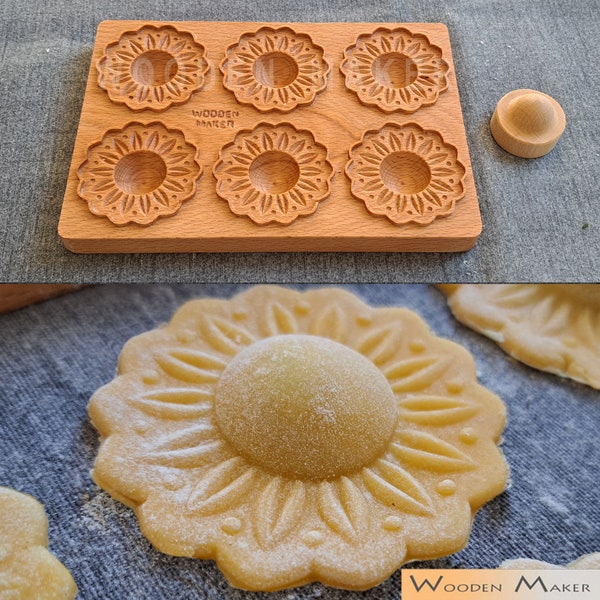 Sunflower Ravioli Mold – Wood Pastry Cutter, Italian Design (6.5cm)