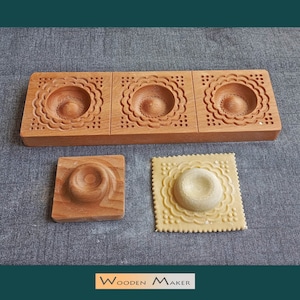 28x9cm Gourmet &quot;DONUT X3&quot; - Ravioli and pasta wood mold. 2 pz - Beech tree and oil for food use.  Raviolo size 8x8 cm