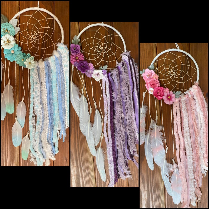 Feather Floral Dreamcatcher Floral Dreamcatcher Boho Etsy