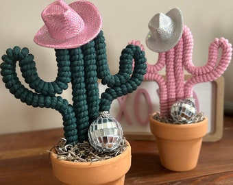 Disco Party Macrame Cactus, Cowgirl Macrame Cacti, Macrame Cactus, Cactus decor, Succulent decor, Mini cactus, Macrame Plant