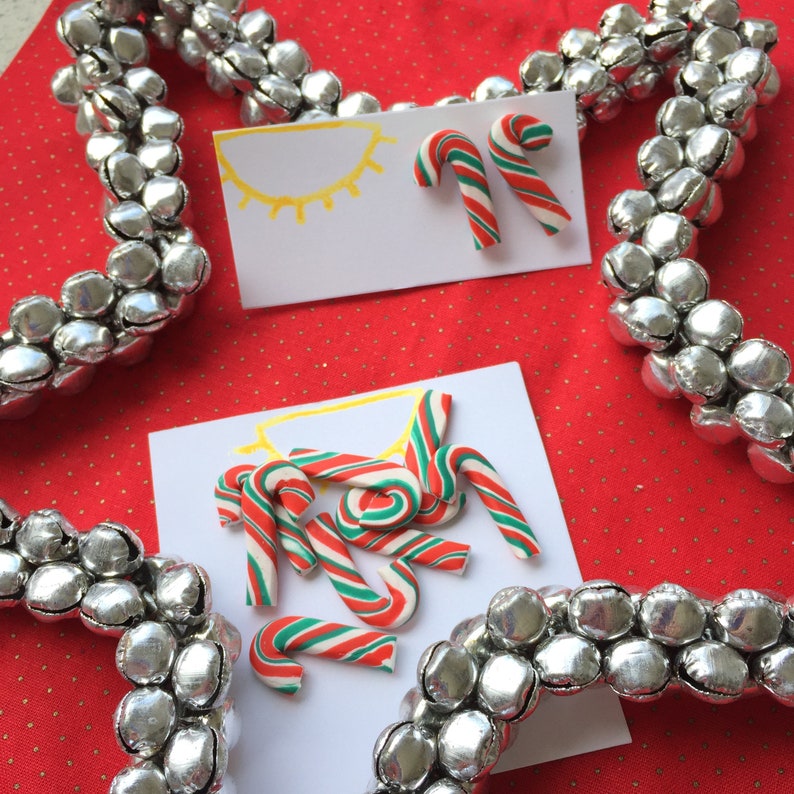 Candy Cane Stud stud earrings polymer clay handmade hand crafted jesus festive Christmas Collection