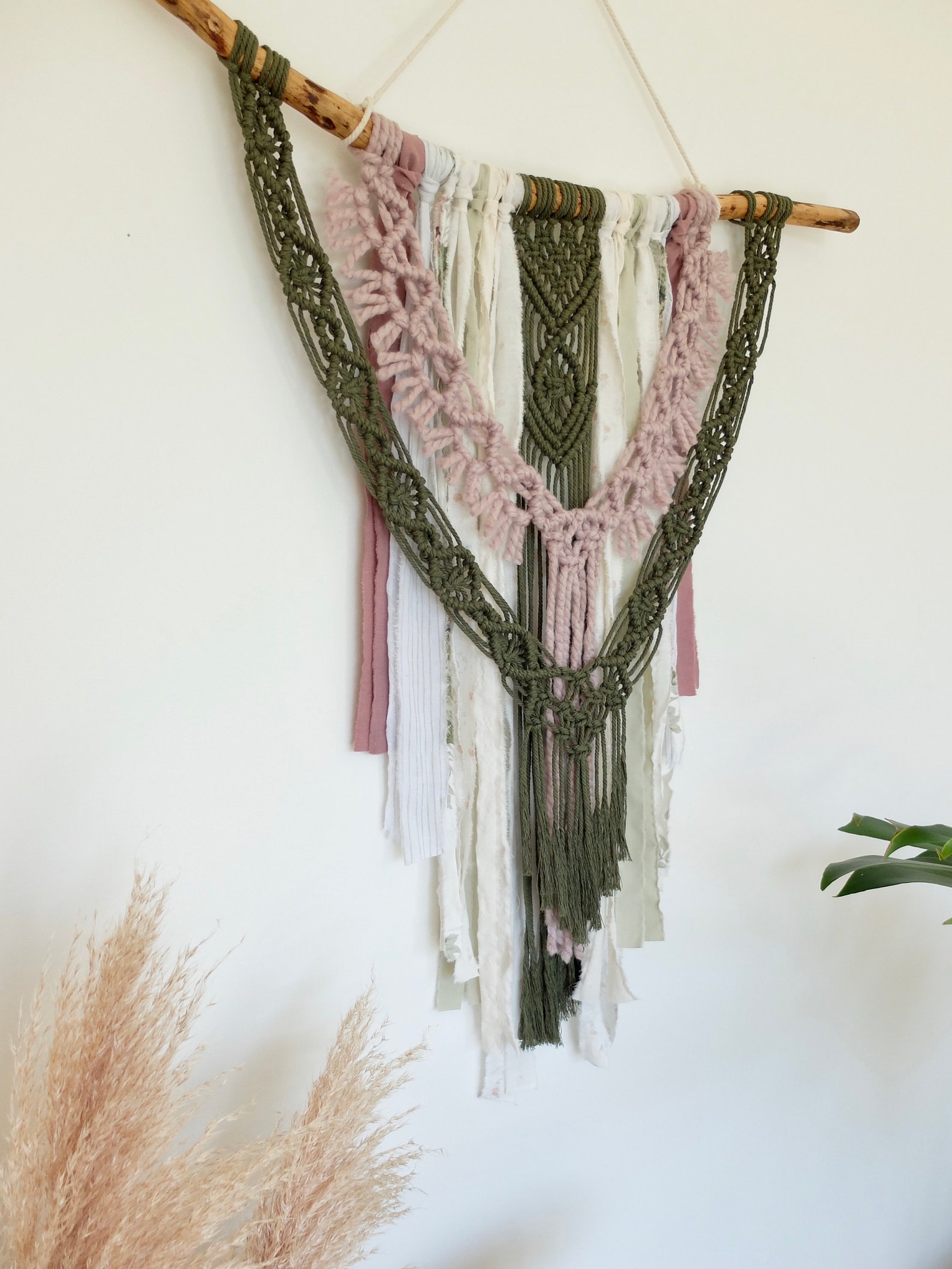 Handmade Macrame & Recycled Fabric Wall Hanging | Etsy
