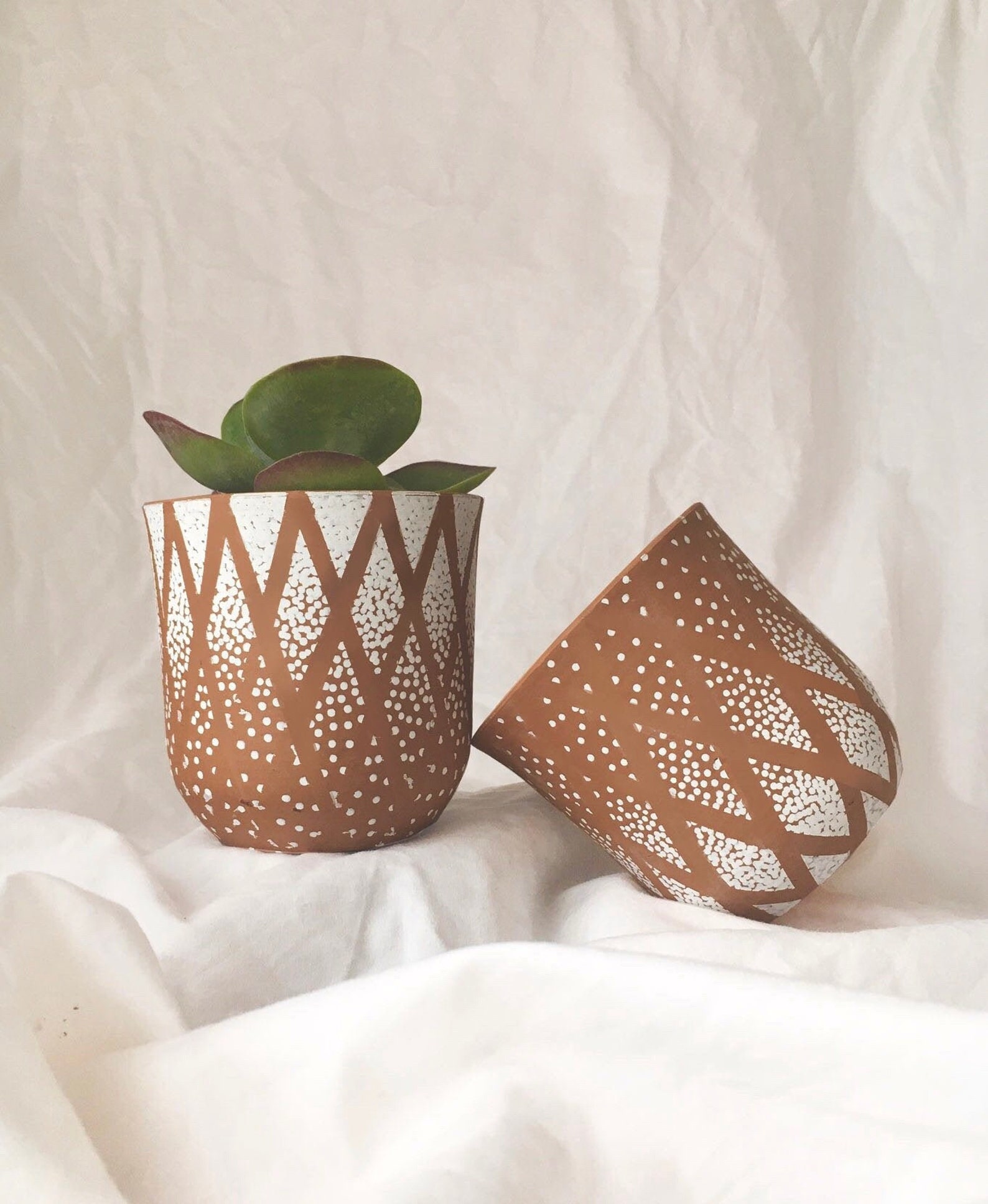 Duo Hand peint Pots en terre cuite Etsy France