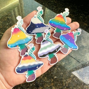 LGBTQ2+ Pride Mushie Vinyl Stickers - 37+ Options - Subtle LGBTQIA+ Mushroom Sticker - Charitable Donation Sticker
