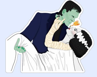 Frankenstoners Sticker - Frankenstein Sticker - Bride of Frankenstein Sticker - Stoner Lovers Sticker Art