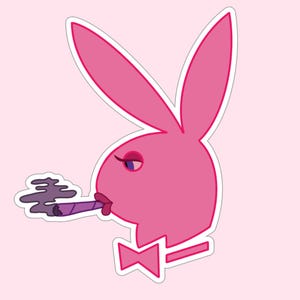Baked Pink Bunny Sticker - Pink Bunny Smoking Weed Sticker - Baddie Stoner Aesthetic Sticker