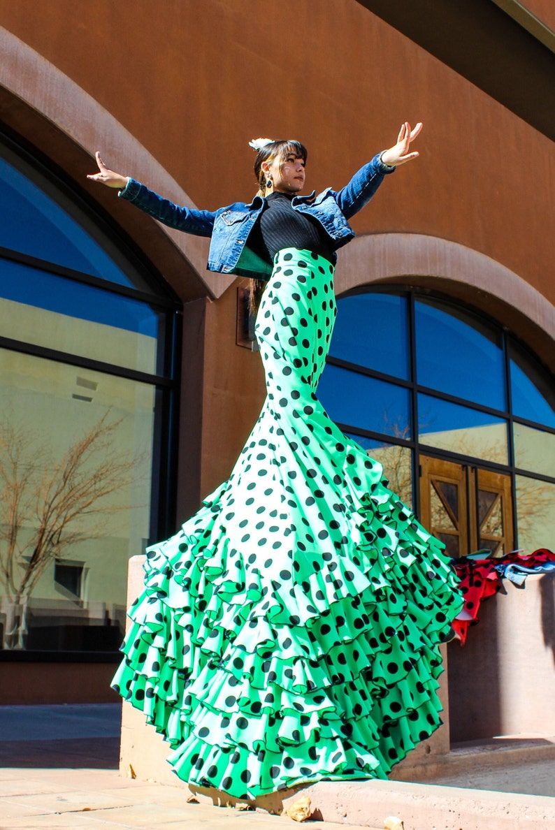 Mint Green Flamenco costume Bata de Cola image 2