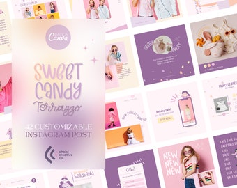 Editable Canva Instagram Templates for Baby & Kids Fashion | 42 Fun and Sweet Designs in Terrazzo Theme