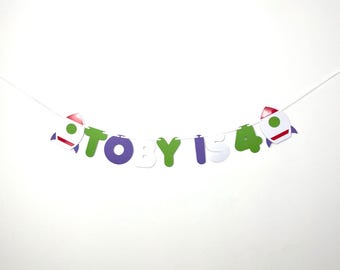 Personalised Buzz Lightyear Space Ship Themed Birthday Custom Banner (any single name and age)