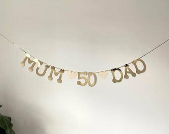 Golden Wedding Mum and Dad Anniversary Party Banner Gold