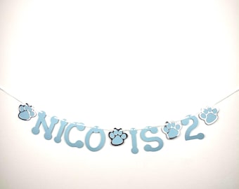 Personalised Dog or Cat Birthday Banner (custom name & age) Pale Blue