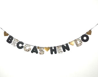 Custom Hen Do Bunting Leopard Print Personalised Hen Party Banner (any name)