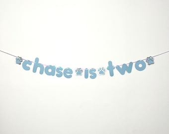 Custom Dog Cat Personalised Birthday Banner Pale Blue (any name and age) Party Bunting