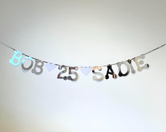Custom Silver Wedding Anniversary Party Banner 25th Personalised Name Bunting