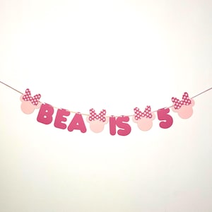 Custom Minnie Mouse Style Personalised Banner (any single name & age) Birthday Bunting
