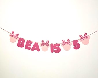 Custom Minnie Mouse Style Personalised Banner (any single name & age) Birthday Bunting