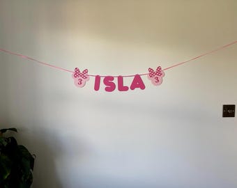Custom Minnie Mouse Style Personalised Banner (any single name & age) Birthday Bunting
