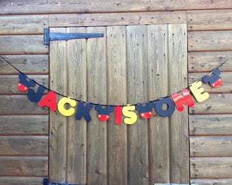 Mickey Mouse Style Party Banner (Any single Name and Age)