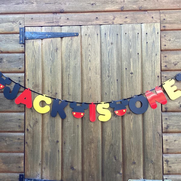 Mickey Mouse Style Party Banner (Any single Name and Age)