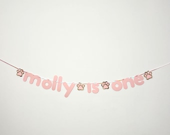 Custom Dog or Cat Personalised Birthday Banner Pale Pink (Any Name and age)