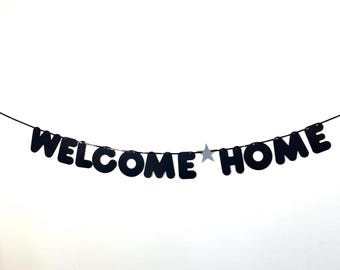 Personalised Welcome Home Bunting Homecoming Banner (Any Single Name) Black