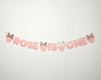 Custom Minnie Mouse Birthday Banner, Pink and Gold Bunting
