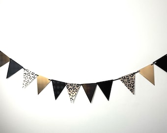 Leopard Print Bunting Black & Gold Flag Banner Party 12 Flags