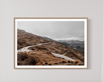 Snow Mountain Modern Boho Landscape Print Travel Photography Road Wall Art Scandinavian Decor New Zealand Wall Art Home Office Digital Print