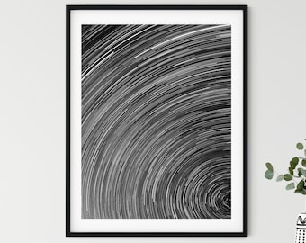Night Sky Star Trails Print Black and White Milky Way Galaxy Space Portrait Stars Lapse Photography Art Deco Home Office Wall Decor Download