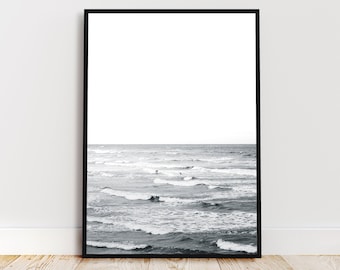 Coastal Beach Wall Art Black and White Art Print Surf Waves Wall Art Ocean Print Beach House Home Decor Minimal Modern Decor Digital Print