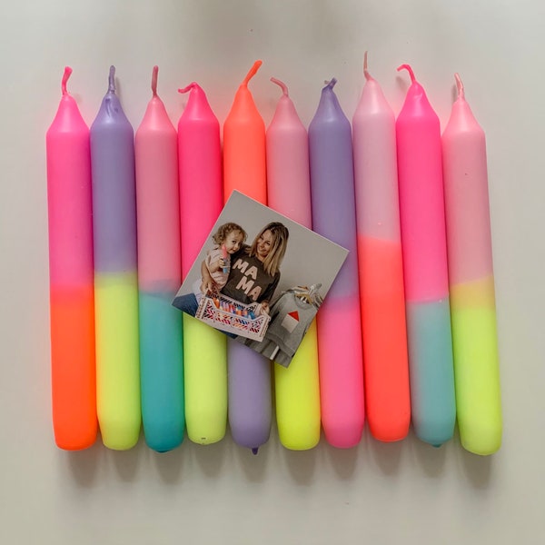 Dip Dye Kerzen Neon 18 cm, 10 Stück