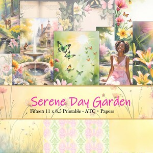 Serene Day Garden | Afdrukbaar dagboek: ATC + Papers | Junkjournaal | 4 - 11 x 8,5 inch