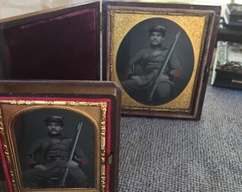 Matched Pair of Museum Quality Ambrotype Photographs of 1860's Victorian Rifle