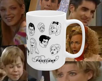 POORLY DRAWN PASSIONS Ceramic Mug (15oz) / Soap Opera Fan Art Drinkware / Nostalgic Television Gift