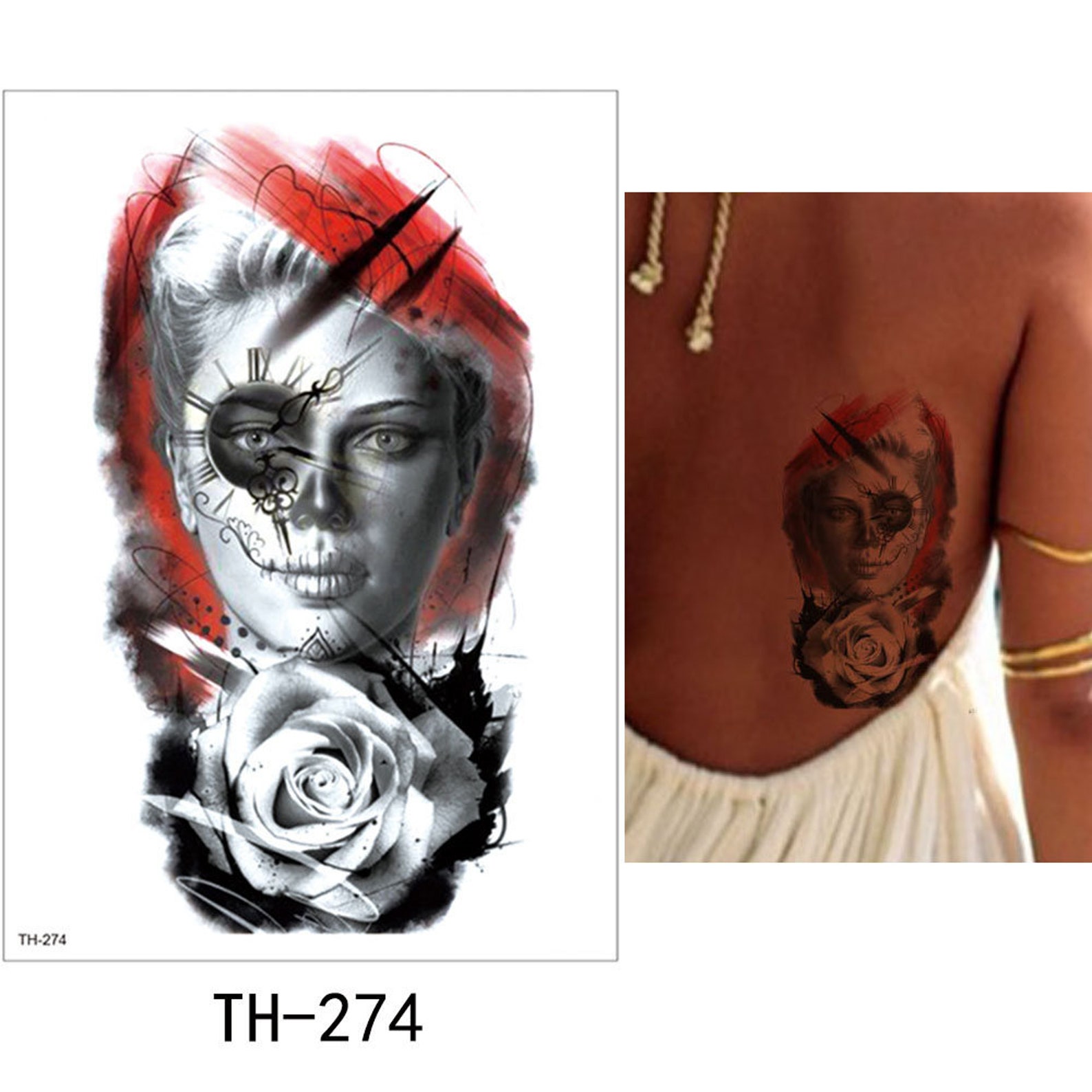 Mädchen Temporäre Tattoo Rosen Fake Tattoo Großes Tattoo Etsy