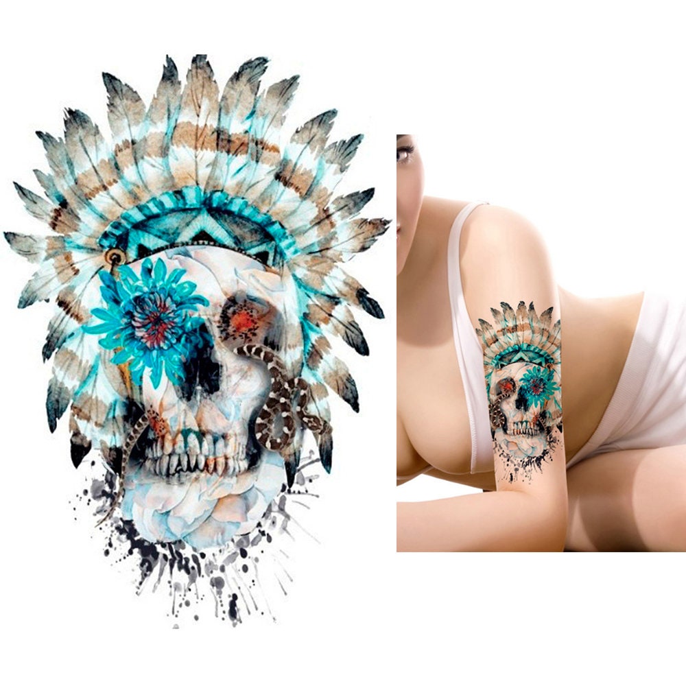 Indian Skull Tattoo - Etsy Indian Skull Tattoo - Etsy
