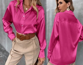 pink satin shirt womens