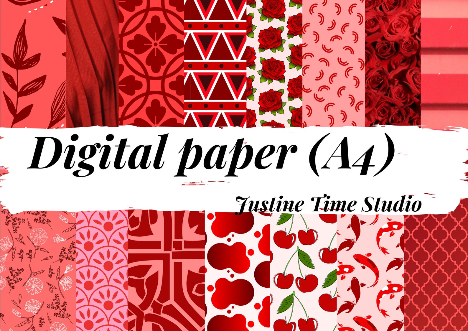 Red pattern paper prints digital print download instant | Etsy