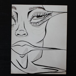 Pen and Ink 8x10 inch Original Art Dripping Face Illustration Small Poster  Psychedelic Trippy Line Design Drawing Popart