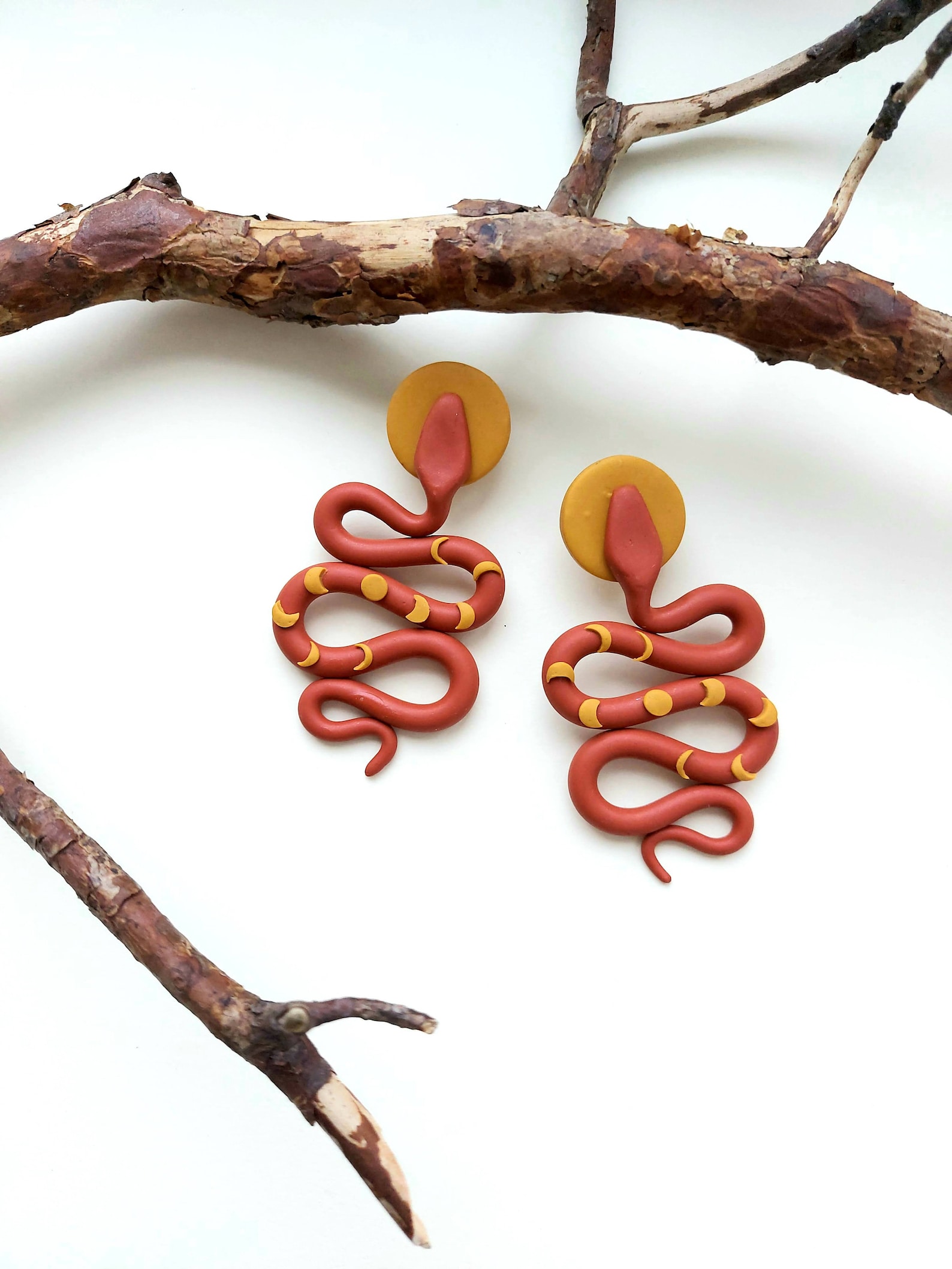 Polymer Clay Snake Earrings Terracotta Serpent Kundalini Moon Etsy